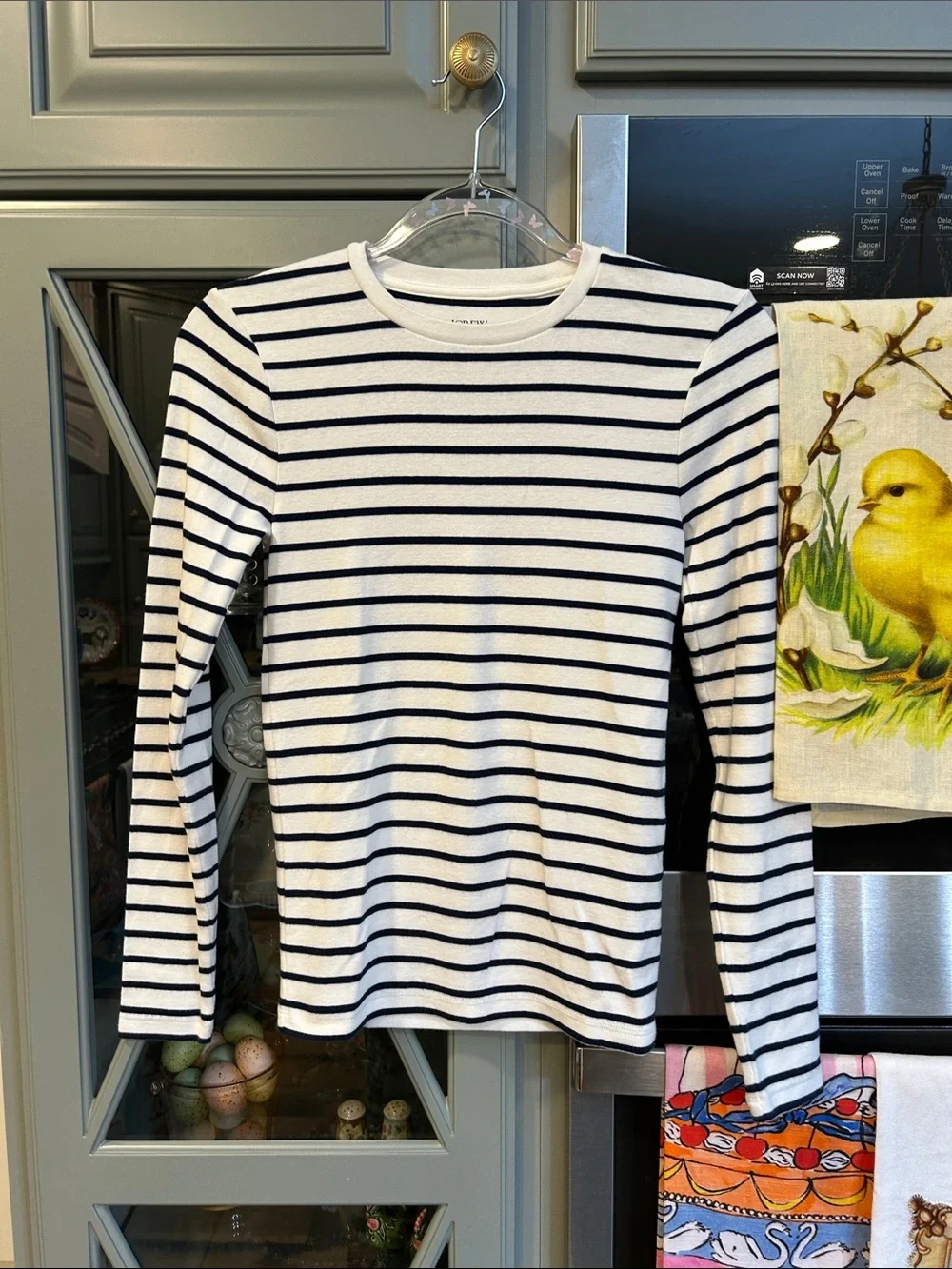 J. Crew White & Navy Striped Long-Sleeve Everyday Tee Crewneck Top XS